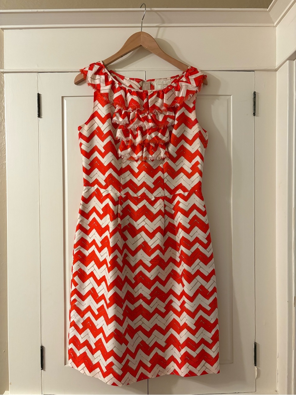kate spade Orange and Cream Chevron Ruffle Neck Dress